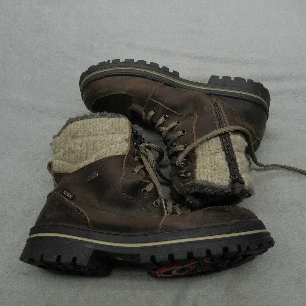 Attiba Mens 8 Winter Boot Brown Ice System Tipper Warm Wool Lining Lace Zip EU41